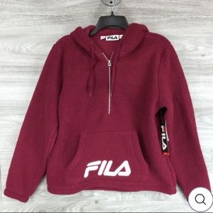 Fila Cozy Up Faux Sherpa Teddy Hoodie In Beet Raspberry